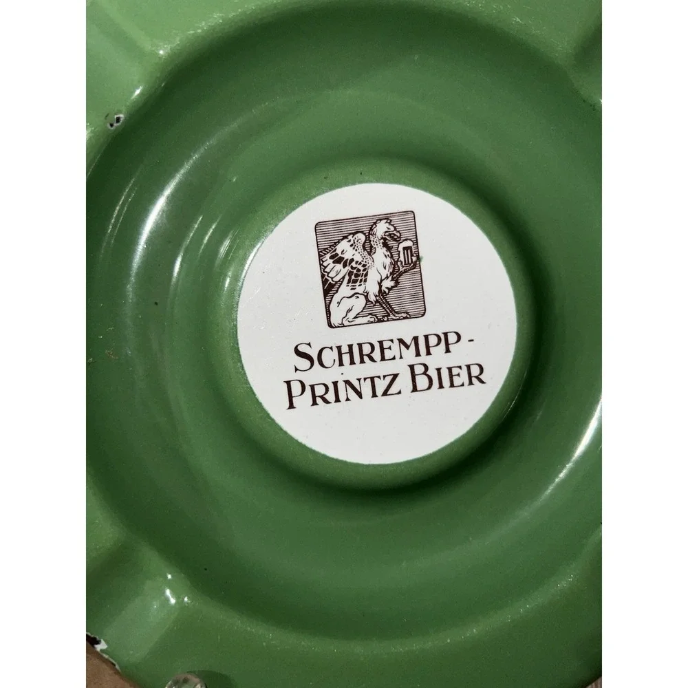 Vintage Schrempp-Printz Bier Green Enamel Advertising Ashtray German Brewery
